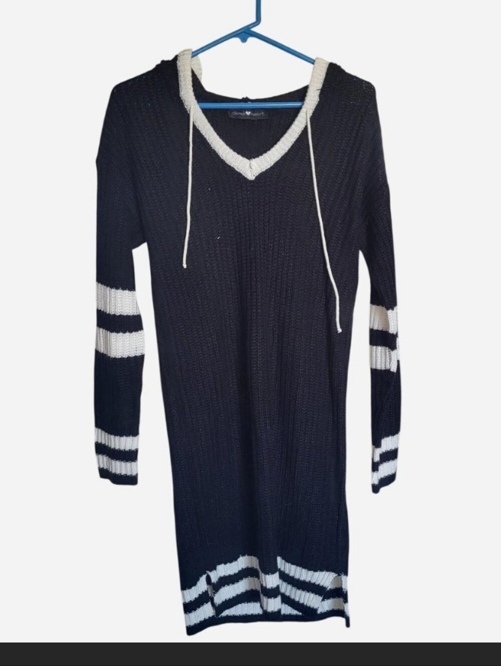 Black and white striped knit dress with hood